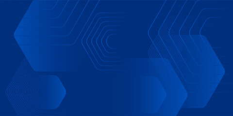 Modern abstract blue background with glowing geometric lines. Blue gradient hexagon shape design. Futuristic technology concept.