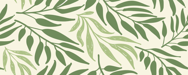 Seamless Green Leaf Pattern Background - Botanical Illustration