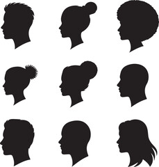 Human Head Profile Silhouettes Vector Set – 8 Black and White Side View Icons
