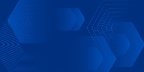 Modern abstract blue background with glowing geometric lines. Blue gradient hexagon shape design. Futuristic technology concept.