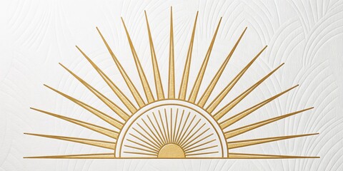 Golden Sunburst Art Deco Design White Embossed Background, Gold Lines, Geometric Composition,Sun Rising Concept Art Deco, Sunburst