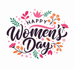 Obraz premium Happy Women's Day Floral Design Greeting Card