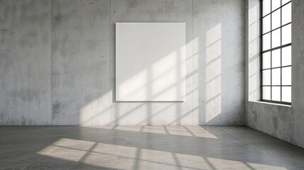 Grey Concrete Room Interior Blank Canvas Sunlight Window Minimalist Design image