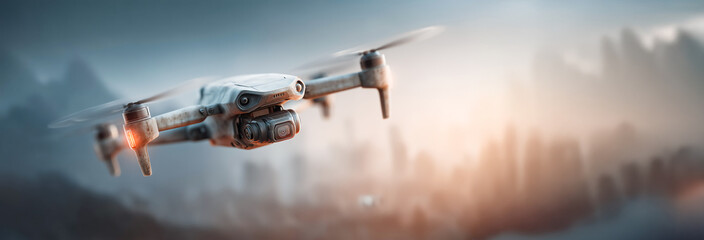 Neon Infographic Drone Array Visualizing Consumer Data Streams Across Futuristic Cityscape for Strategic Market Insights