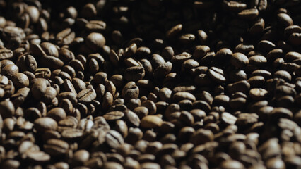 Roasted coffee beans forming a textured background