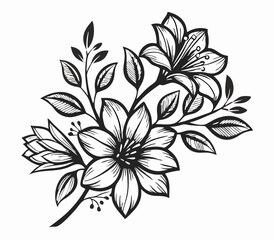 Black and White Floral Line Art Bouquet Illustration