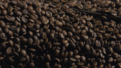 Roasted coffee beans forming a textured background