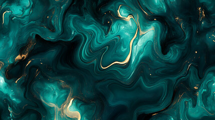 Obraz premium Luxurious Emerald And Gold Marble Background With Flowing Fluid Art Design, Perfect For Elegant Textures