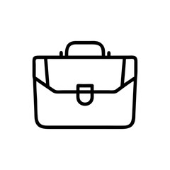 Minimalist Silhouette Icon of a Business Briefcase with Handle and Buckle, Simple Black Line Art Design on White Background Representing Business, Work, Office, Corporate, and Professional Career Conc