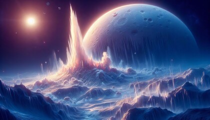 Cryovolcano erupting water ice on Saturn’s moon Enceladus arti