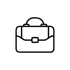 Minimalist Silhouette Icon of a Business Briefcase with Handle and Buckle, Simple Black Line Art Design on White Background Representing Business, Work, Office, Corporate, and Professional Career Conc