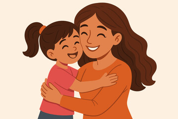 Mother and daughter embracing. Happy family vector illustration. Concept of motherhood, love, care, and affection. Woman and little girl hugging. Joyful parent and child relationship.