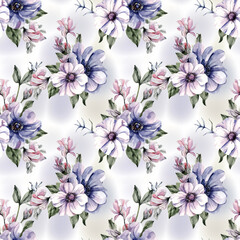 Soft watercolor floral seamless pattern with delicate details