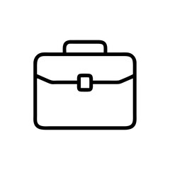 Minimalist Silhouette Icon of a Business Briefcase with Handle and Buckle, Simple Black Line Art Design on White Background Representing Business, Work, Office, Corporate, and Professional Career Conc