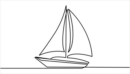 Sailboat  continuous one line drawing illustration. Sailboat continuous one line icon drawing on white background, Sea boat vector illustration in doodle style. Ship, one line drawing vector.