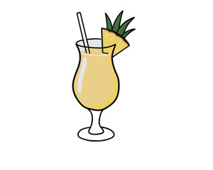 Vector Cartoon Illustration - Glass of Pina Colada