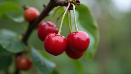 Obraz premium red cherries on a tree