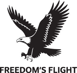 Flying Bird Silhouette Vector – Powerful Black Flat Illustration on White Background