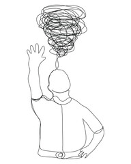 Sketch problem concept minimal man emotion stress headache drawing line art. Male unhappy depress hand drawn continuous line concept with white isolated background. Abstract,vector,illustration.