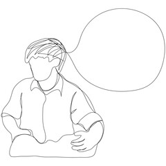 Sketch minimal concept man say think chat box drawing line art. Male boy think idea comment hand drawn continuous line concept white ioslated background.Abstract,vector,illustration.