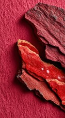Fototapeta premium Fragmented red sandstone with sharp mineral cuts and raw layered structure in macro texture