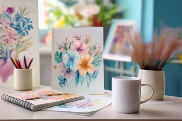 White Empty Blank Coffee Pot Mockup with Flower Drawings