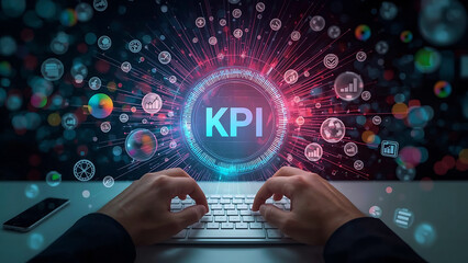 Business Professional Using AI Powered KPI Dashboards for Business Data Analysis, Performance Metrics, Growth, Success and Strategic Businessmen Insights in Digital Workspace