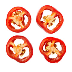 Close-up view of sliced red chili peppers.
