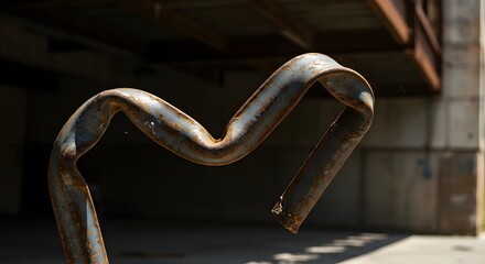 A twisted metal girder bent under heavy load