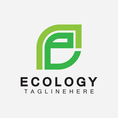 Letter E Logo Design with Leaf Concept. letter E geometric line leaf logo