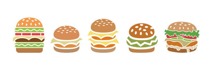 Variety of Burger Icons and Illustrations 