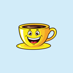 Happy Cartoon Coffee Cup Mascot Logo