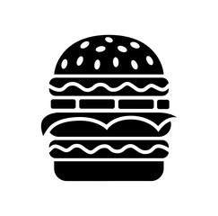 Flat Design Multi-Layer Burger Icon with Cheese, Lettuce, and Tomato on White Background
