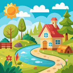 Naklejka premium rural landscape with house