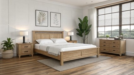 Serene Bedroom Wooden Furniture, Natural Light, Minimalist Decor, Wood Floor, Bed Design Bedroom Design, Interior Design