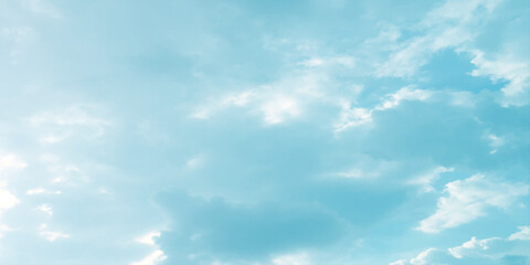 Daylight blue soft clouds, light sunny effect on the blooming white background, sunlight spots on the natural, beautiful spring season clear fresh mind change banner use wallpaper 