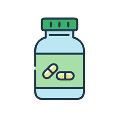 Colorful Medicine Bottle with Pills: Healthcare Icon