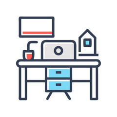 Colorful Home Office Desk Setup: Productivity Workspace Icon