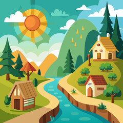 rural landscape with houses