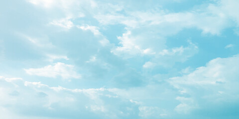 Daylight blue soft clouds, light sunny effect on the blooming white background, sunlight spots on the natural, beautiful spring season clear fresh mind change banner use wallpaper 