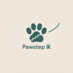 Teal Paw Print Logo Design with Embedded Staircase and Minimalist Curved Line Element Pawstep Text