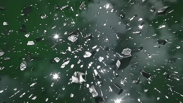 burst metal rubble pitch ignite ferociously along angstrom dazzling park background, beam glittering metallic fragment fell with strong impulse and luminous reflections.