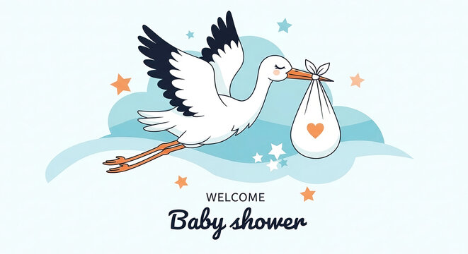 illustration of a baby shower Invitation with stork.