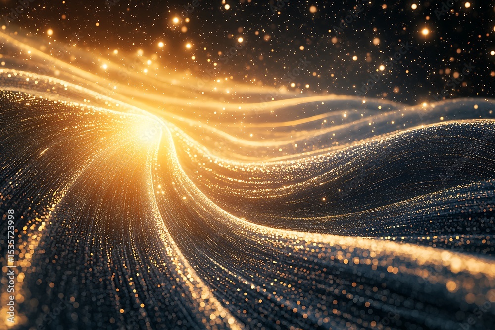 Poster Abstract Flowing Golden Sparkles Particle Wave Background Design Elegant Texture