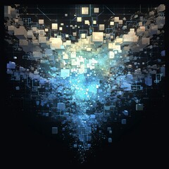 Pixel Dataflow Ribbon × Terracotta Binary Blocks: Floating in Silica Gray Digital Space with Modular Vector Grid, Pure 2D Quantum Construction