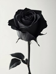Black rose on white background, copy space banner