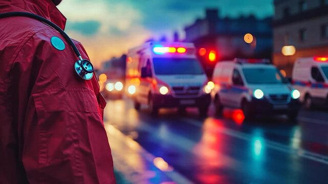 Emergency Medical Personnel Responds To Nighttime Accident