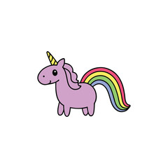 A cartoon unicorn with rainbow mane and tail Pro Vector