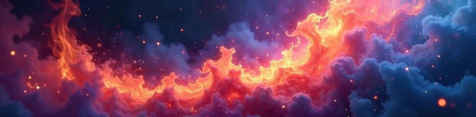 Mystical flames dance and swirl in an ethereal display of vibrant color, creating an otherworldly, magical scene Perfect for fantasy, occult, or spiritual themes , intense, flames, night