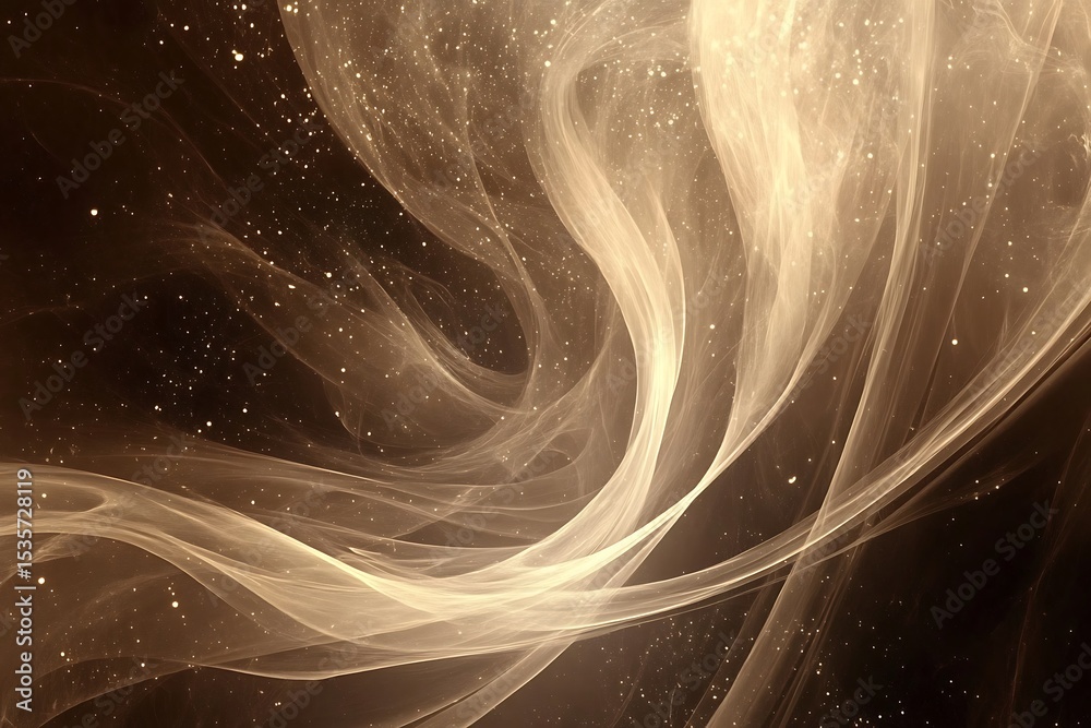 Poster golden abstract wave streaks with glittering sparks on transparent background